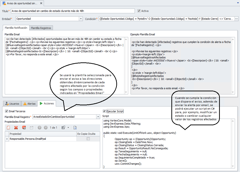 Scripting de avisos