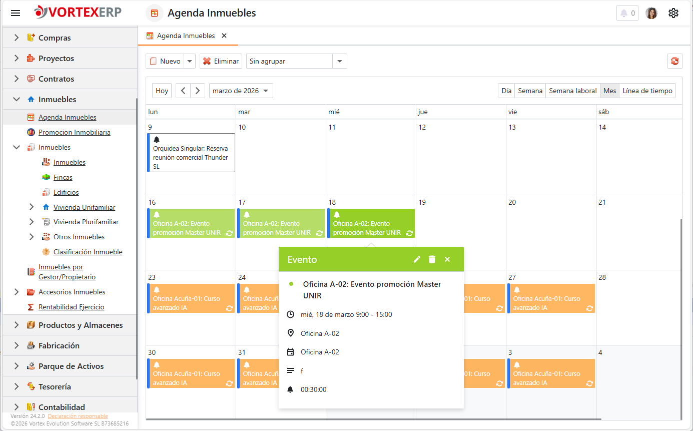Agenda de los inmuebles